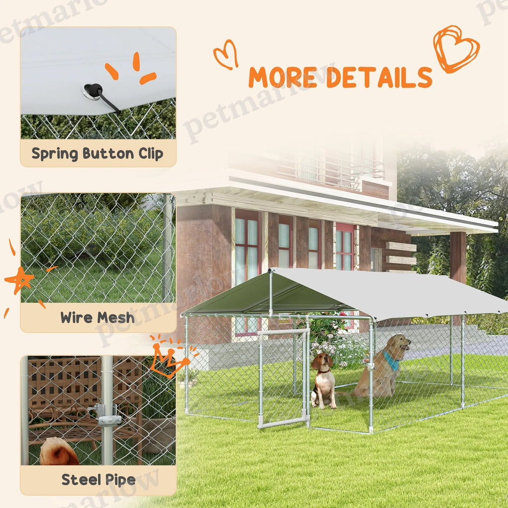 13.1' x 7.5' x 4.9' Outdoor Dog Kennel Dog Run with Waterproof, UV Resistant Cover for Medium Large Sized Dogs, Silver