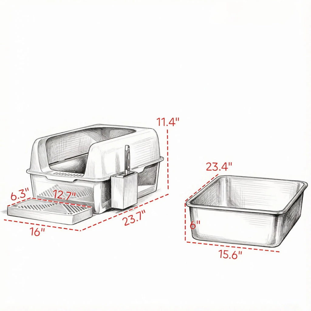 High-Sided Stainless Steel Litter Box Set for Cats – view 7