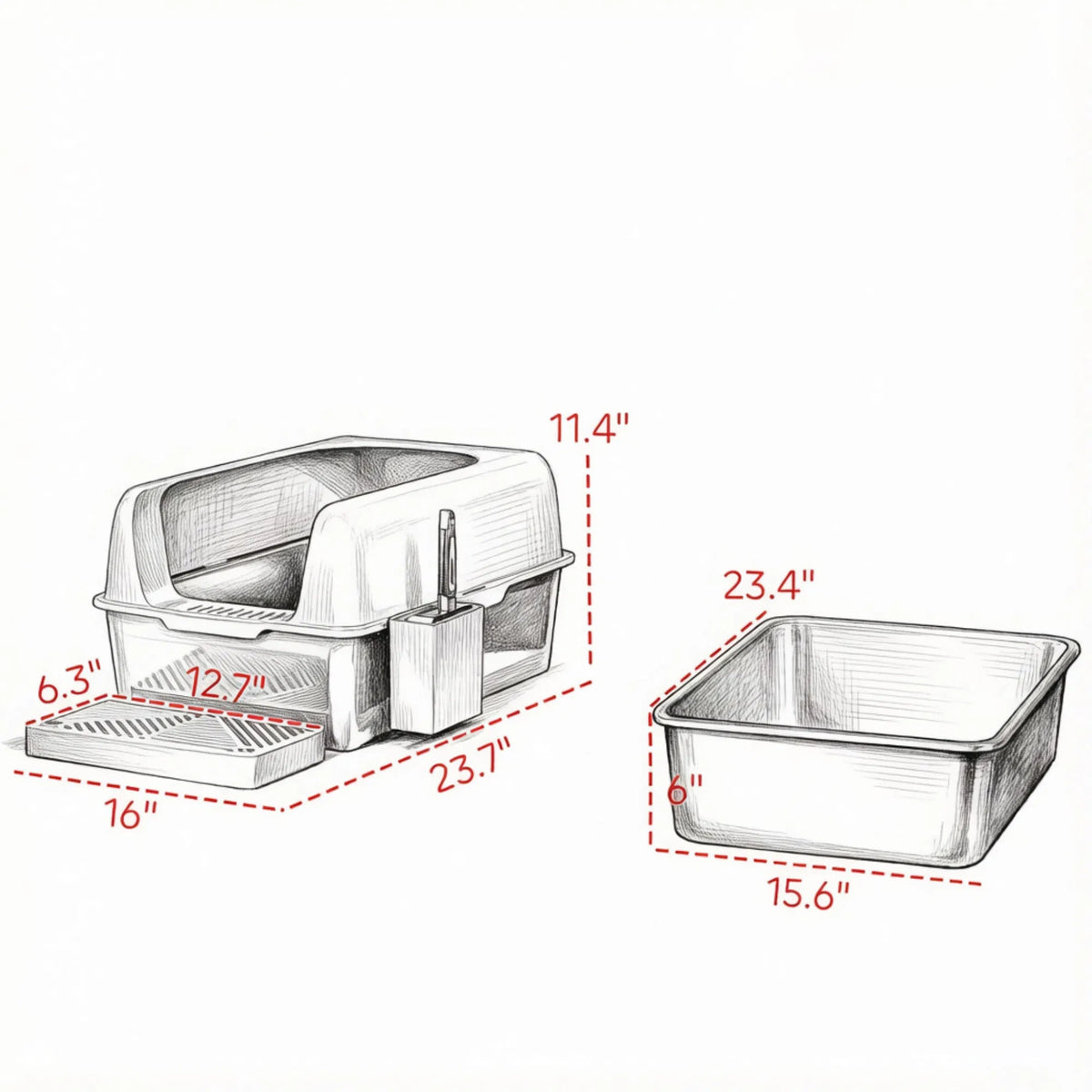 High-Sided Stainless Steel Litter Box Set for Cats – view 7