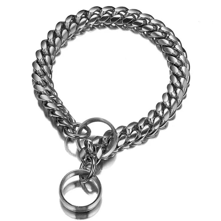 14mm Stainless Steel Dog Chain Collar Metal Training Type P Pet Collar – Silver / 12inch