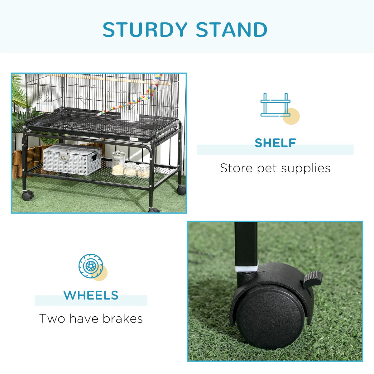 Spacious 52" Bird Cage with Rolling Stand and Toys – view 7