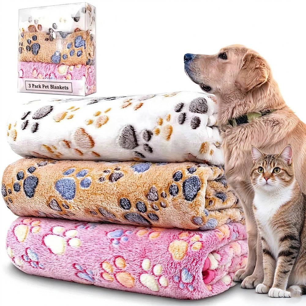 Soft Paw Print Pet Blankets, 3-Pack