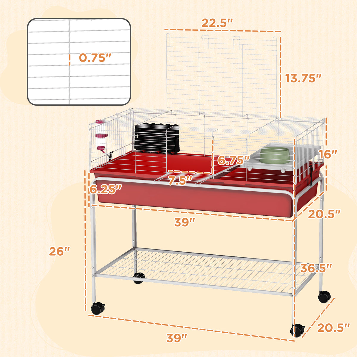 Two-Story Small Animal Cage with Removable Stand and Wheels – view 9