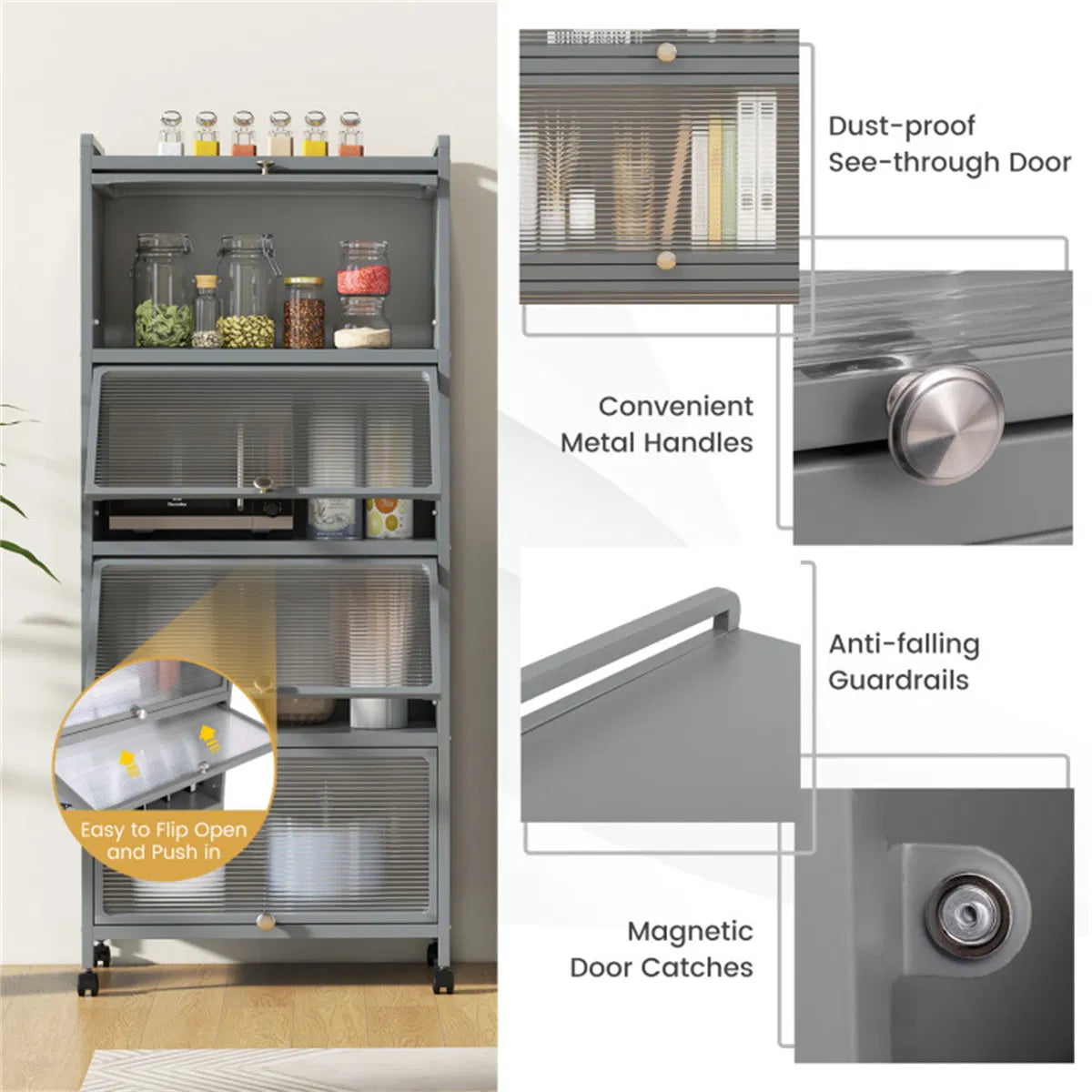 5-Tier Rolling Storage Rack with Dust-Proof Doors – view 11