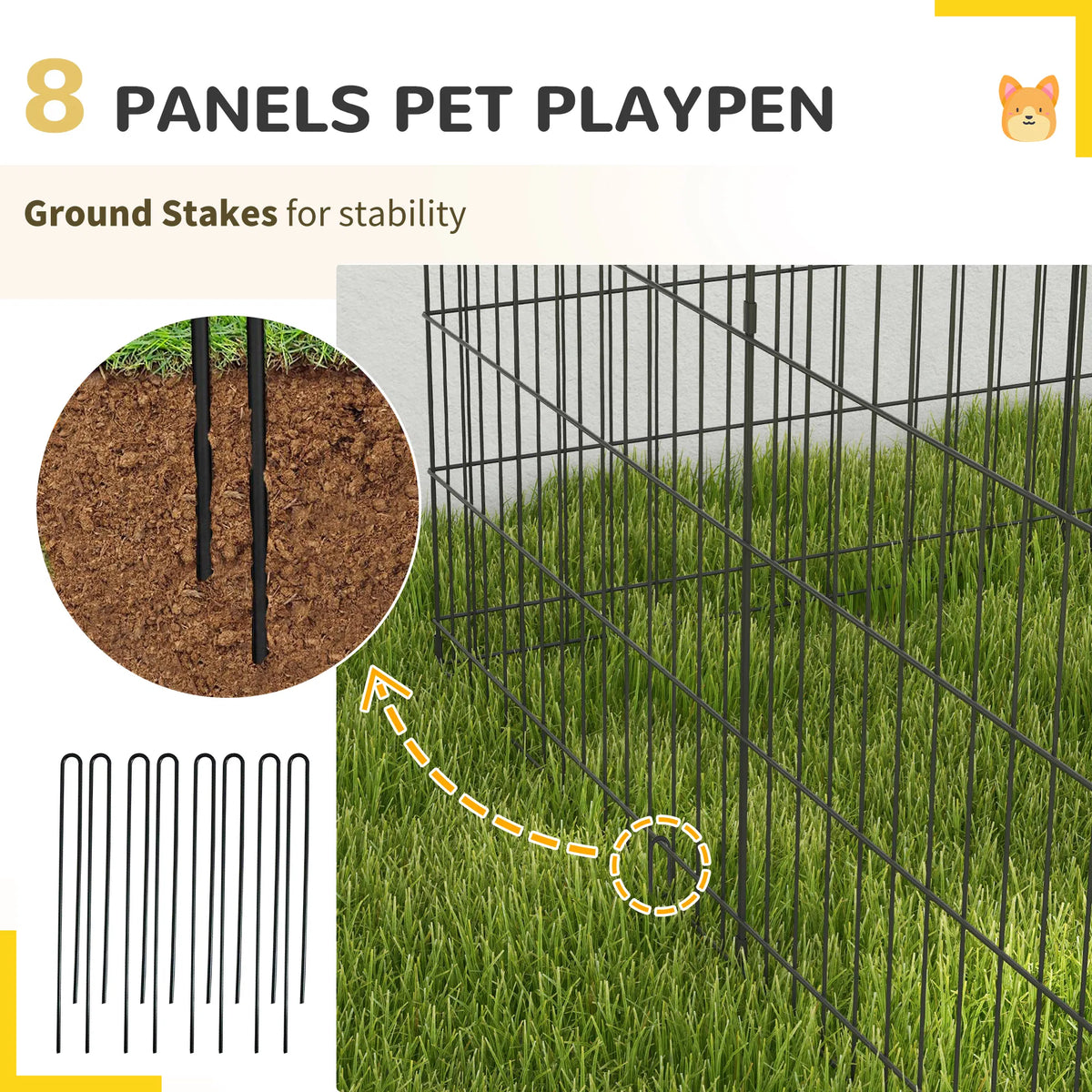 Foldable Metal Exercise Pet Playpen for Dogs and Small Animals – view 7