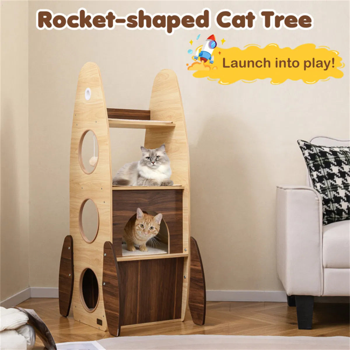 4-Tier Rocket Shape Cat Tree with Condo and Scratch Pad – view 11