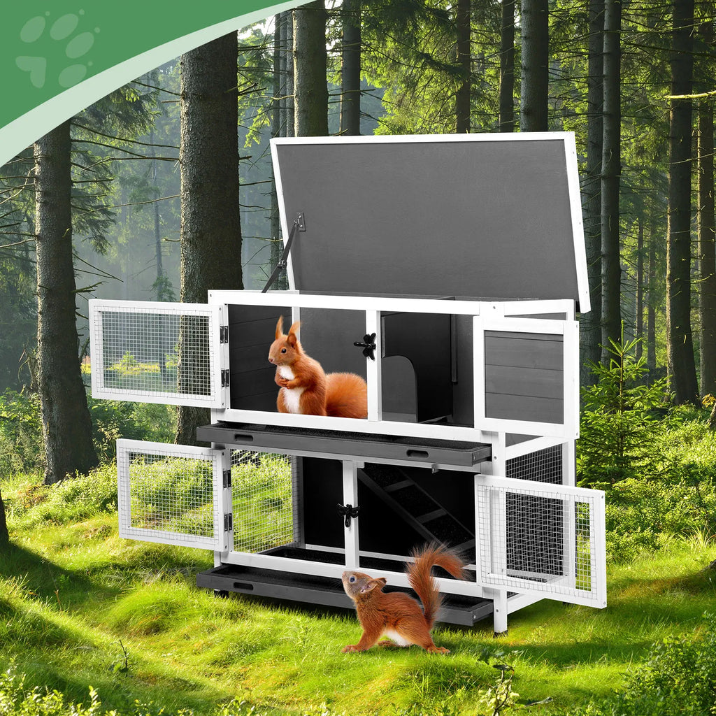 2 Story Solid Wood Rabbit Hutch for Small Animals – view 14