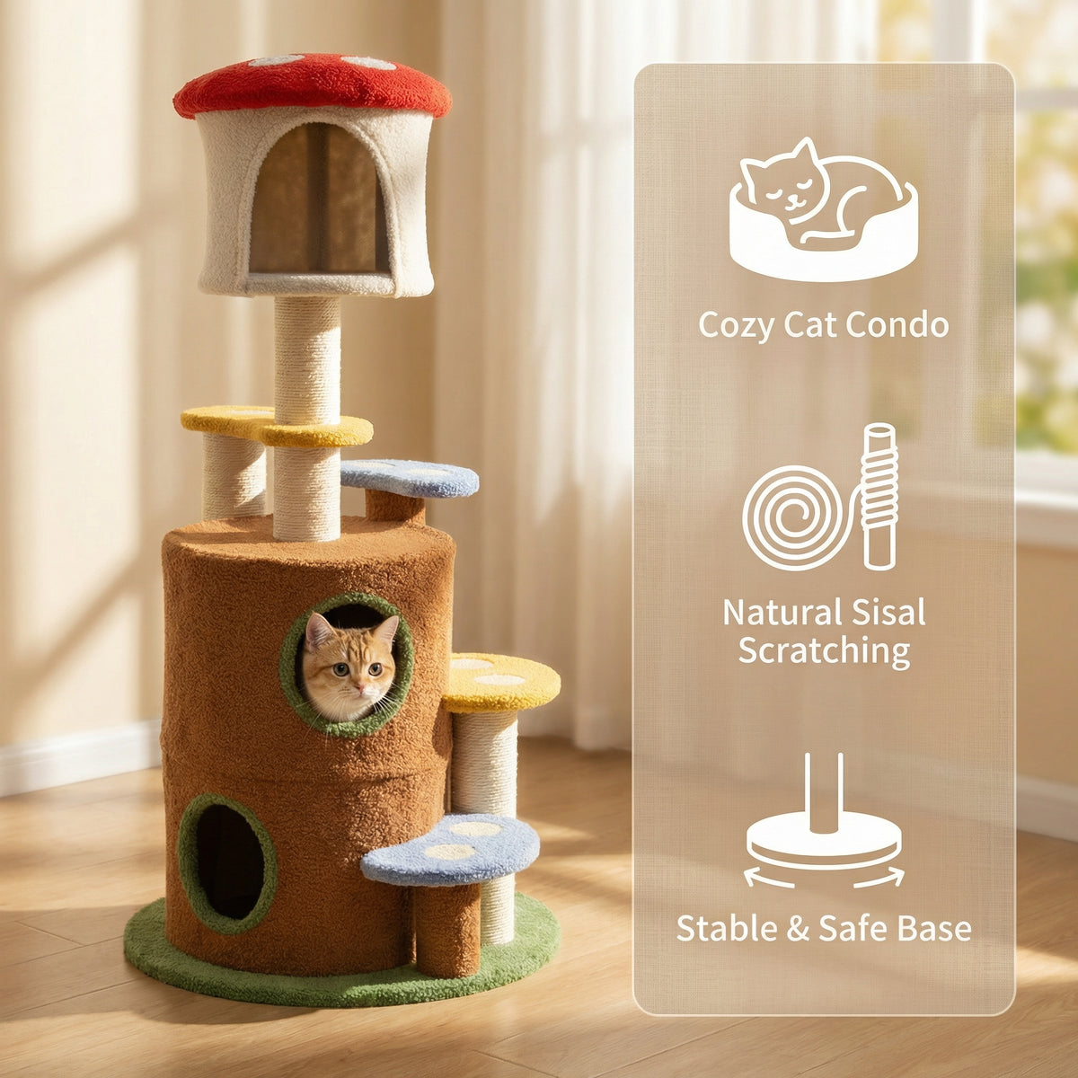 Mushroom Cat Tree with Condo and Plush Perches – view 7