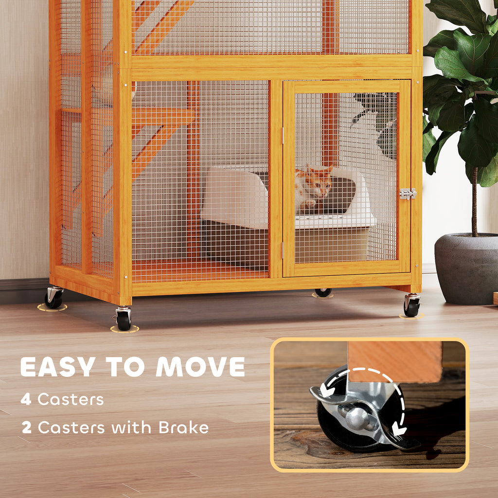 74" Wooden Outdoor Cat House Catio Outdoor Cat Enclosure, Orange – view 9