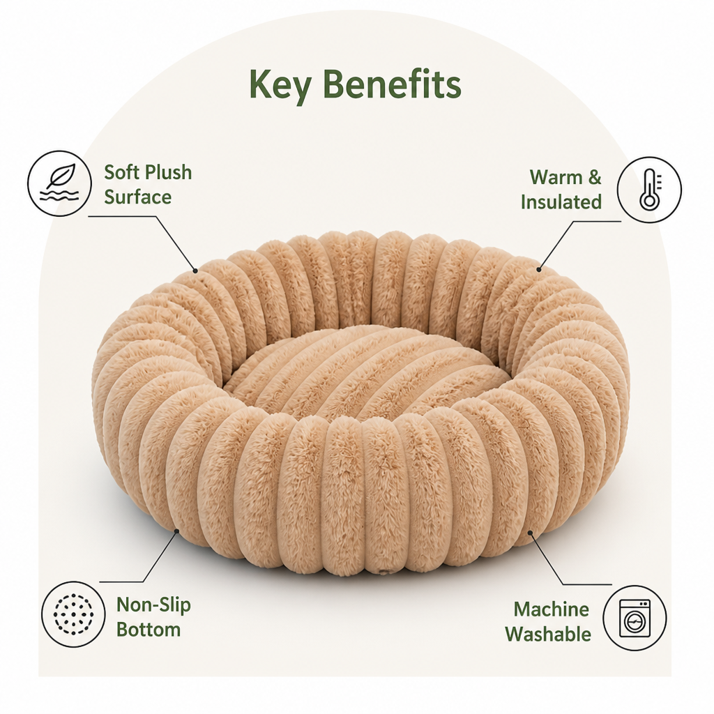 Petmarlow Long-Pile Plush & Insulated Round Dog Bed (For Small Dogs & Cats) – view 7