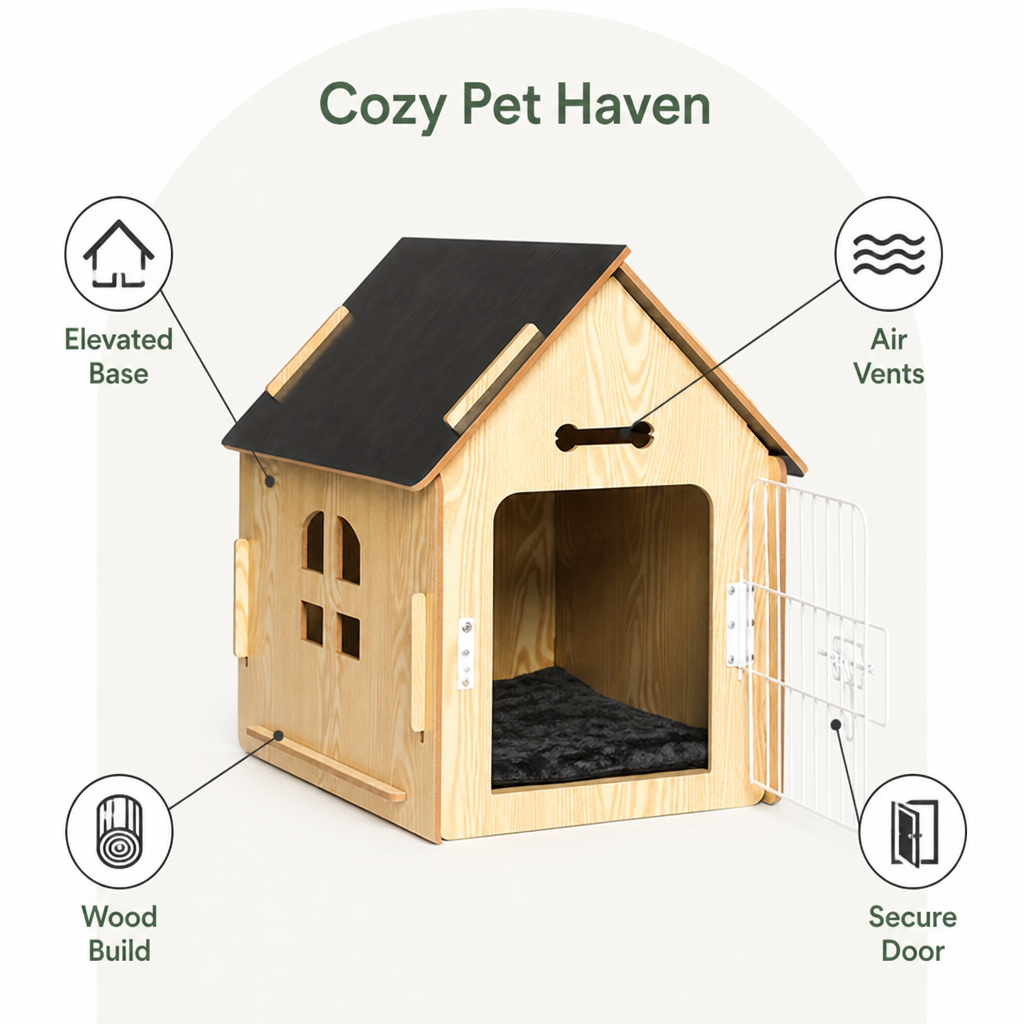 Petmarlow Elevated Wood & Ventilated Pet House (For Small Dogs & Cats) – view 9