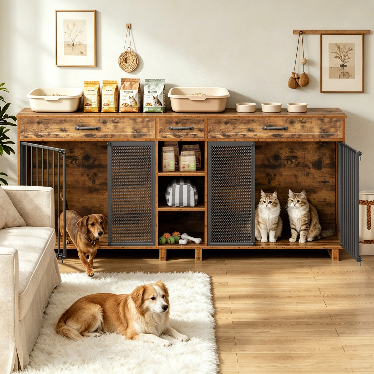 Large Wooden Dog Crate with Storage Cabinet – view 9