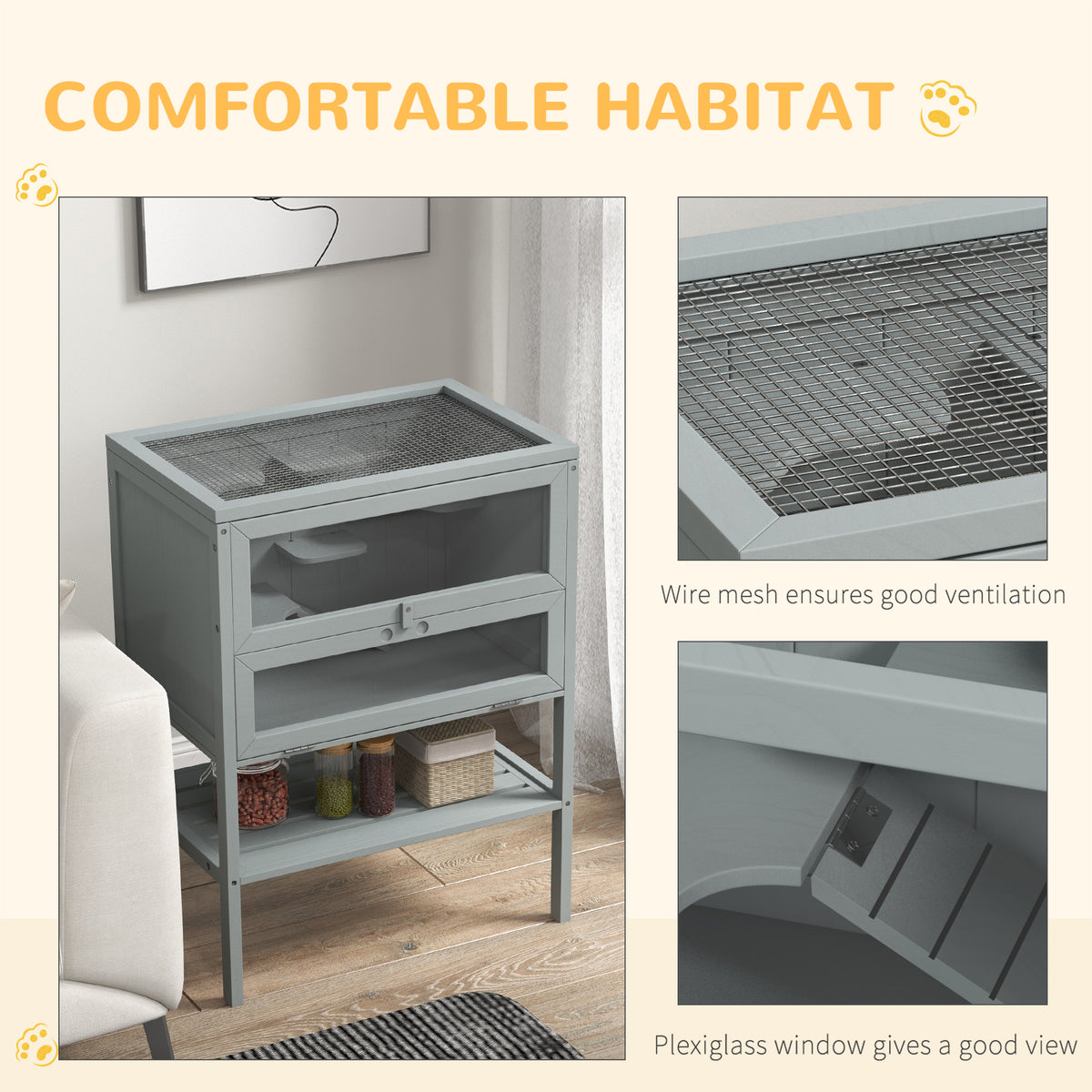 Wooden Hamster Cage with Openable Top and Storage Shelf – view 9
