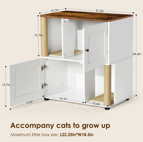 Double Cat Litter Box Enclosure with Shelves – view 9