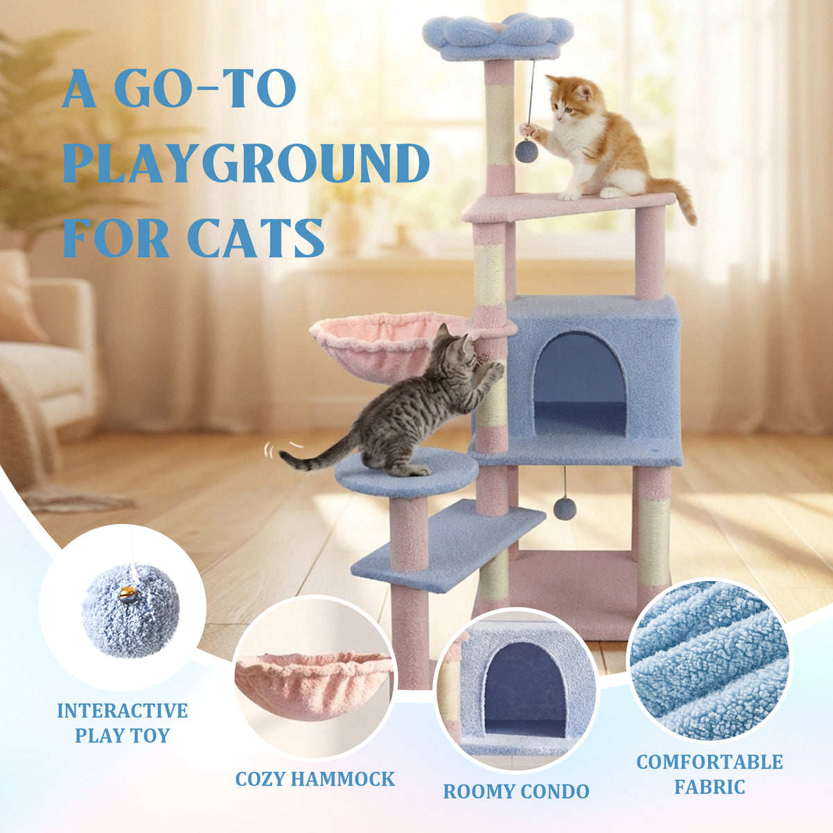 Flower Cat Tree with Large Condo and Removable Cushion – view 13
