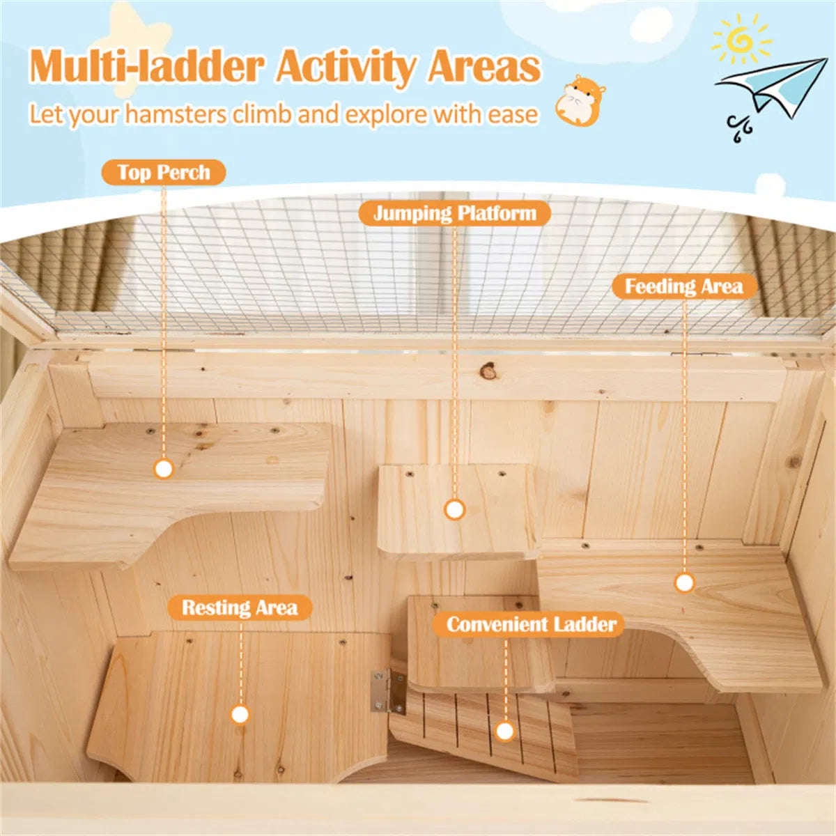 Fir Wood Hamster Cage with Flip Roof – view 8