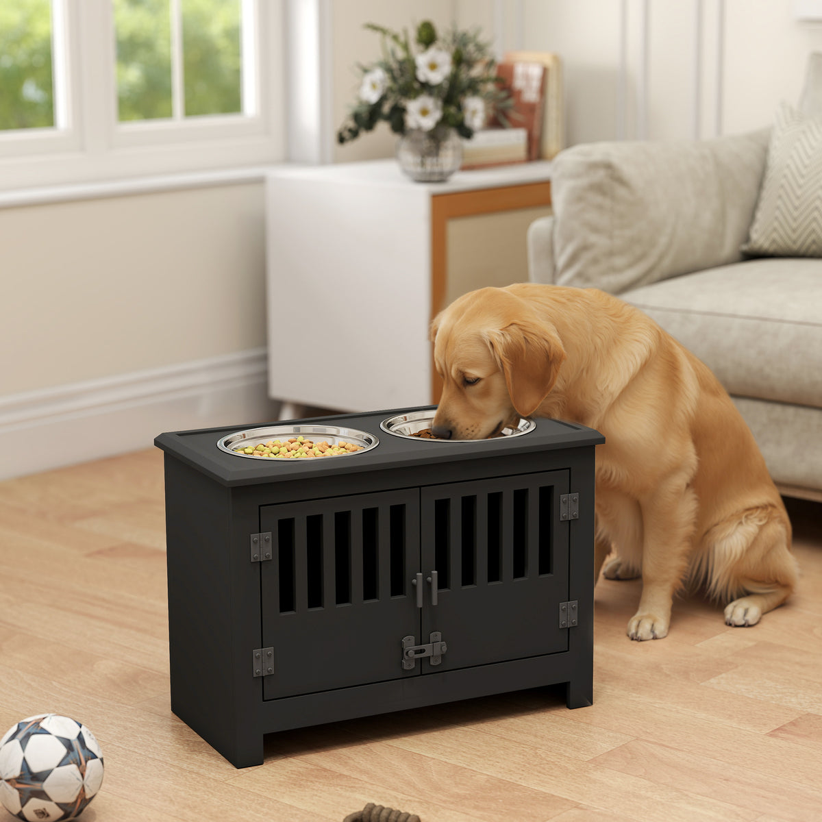 Dog Food Storage Cabinet with Bowls and Feeding Station – view 8