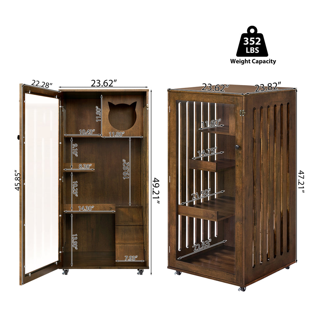 Indoor Rubber Wood Cat Cabinet with Wheels – view 9
