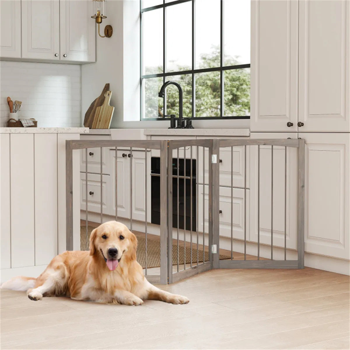 Gray Wooden Pet Fence for Dogs and Cats – view 7