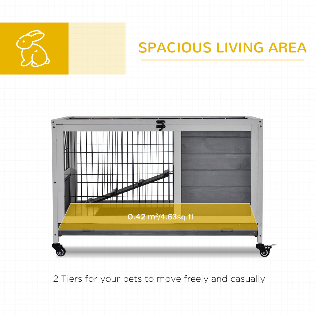 Indoor Rabbit Enclosure with Elevated Habitat and Wheels – view 7