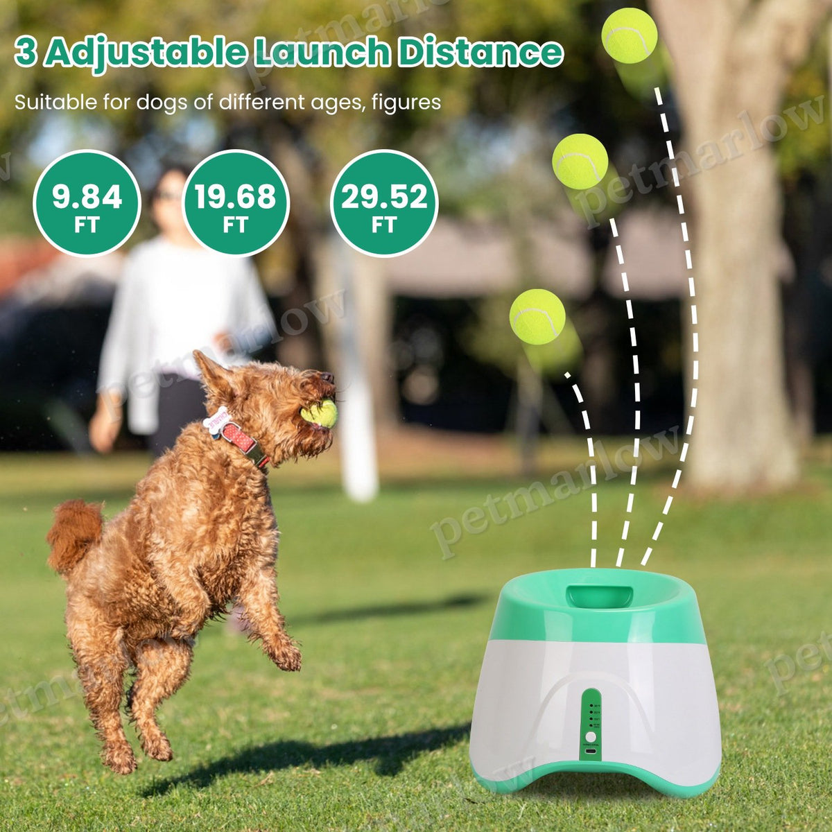 1Pc Automatic Dog Ball Launcher Toy Included 6 Tennis Balls Dog With 3 Adjustable Launch Distance Interactive Ball