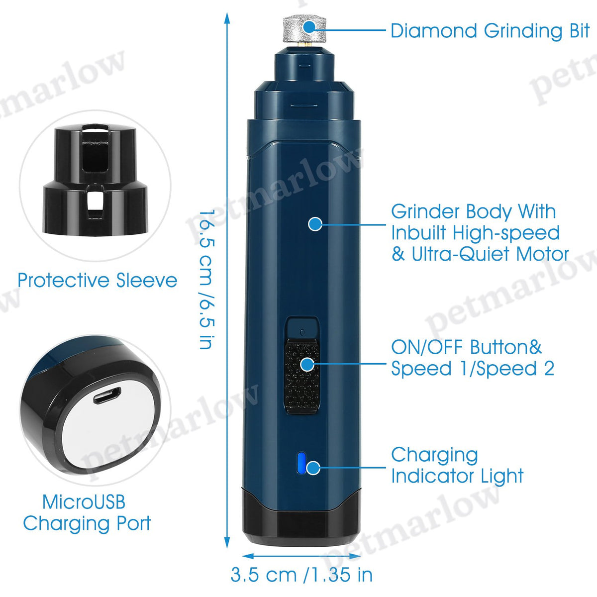 1Pc Dog Nail Grinder 2 Speeds Quiet USB Rechargeable Pet Nail Grinder Professional Pet Nail Trimmer Cordless Paws