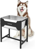 2.5 Gallon 14.2" Raised Stainless Steel Large Dog Water Bowl with Full Metal Stand for Relief Joint Pressure