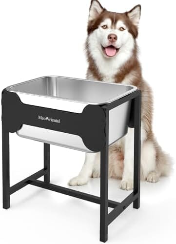 2.5 Gallon 14.2" Raised Stainless Steel Large Dog Water Bowl with Full Metal Stand for Relief Joint Pressure
