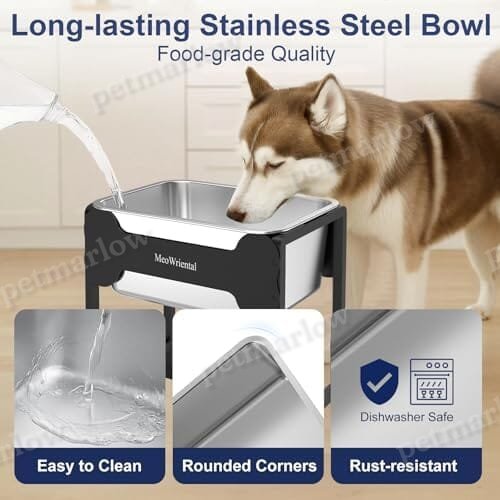 2.5 Gallon 14.2" Raised Stainless Steel Large Dog Water Bowl with Full Metal Stand for Relief Joint Pressure – view 3