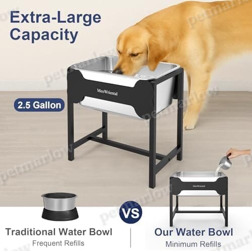2.5 Gallon 14.2" Raised Stainless Steel Large Dog Water Bowl with Full Metal Stand for Relief Joint Pressure – view 4