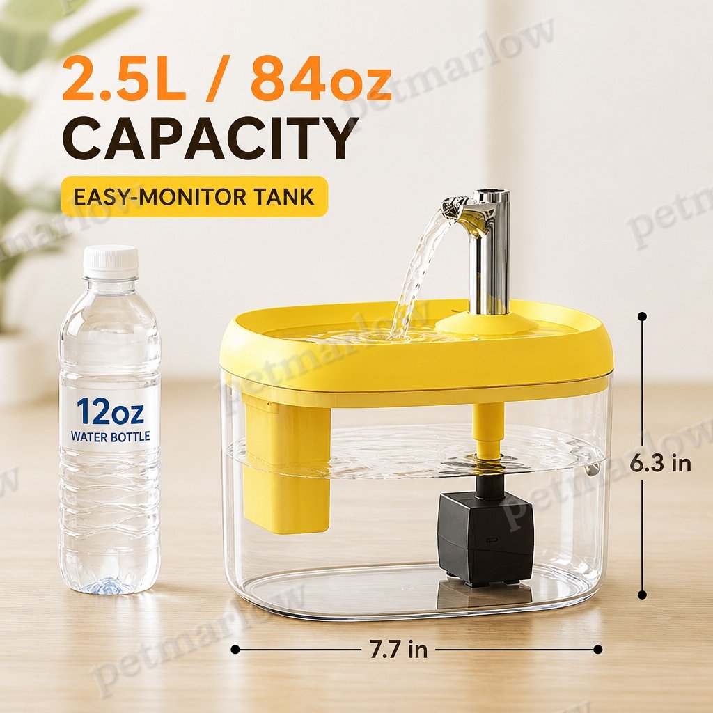 2.5L Pet Water Fountain, Automatic Circulating Cat Water Dispenser With Transparent Water Tank, Quiet Drinking Water