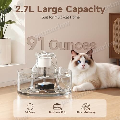 2.7L/91 oz Ultra-Quiet Pet Fountain Glass Cat Water Fountain Includes 2 Filters – view 5