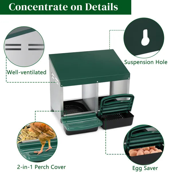 2 Compartment Chicken Nesting Box for Poultry Comfort