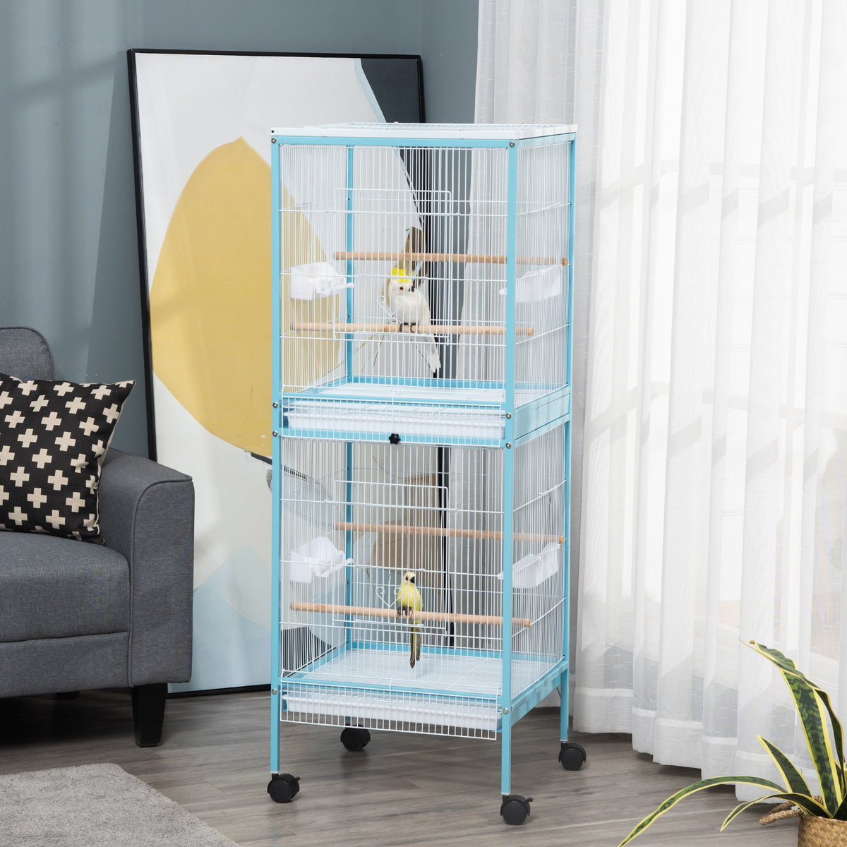 2-In-1 Bird Cage Aviary for Parakeets with Wheels