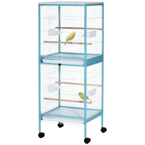 2-In-1 Bird Cage Aviary for Parakeets with Wheels – Light Blue / 1420x610x115 mm