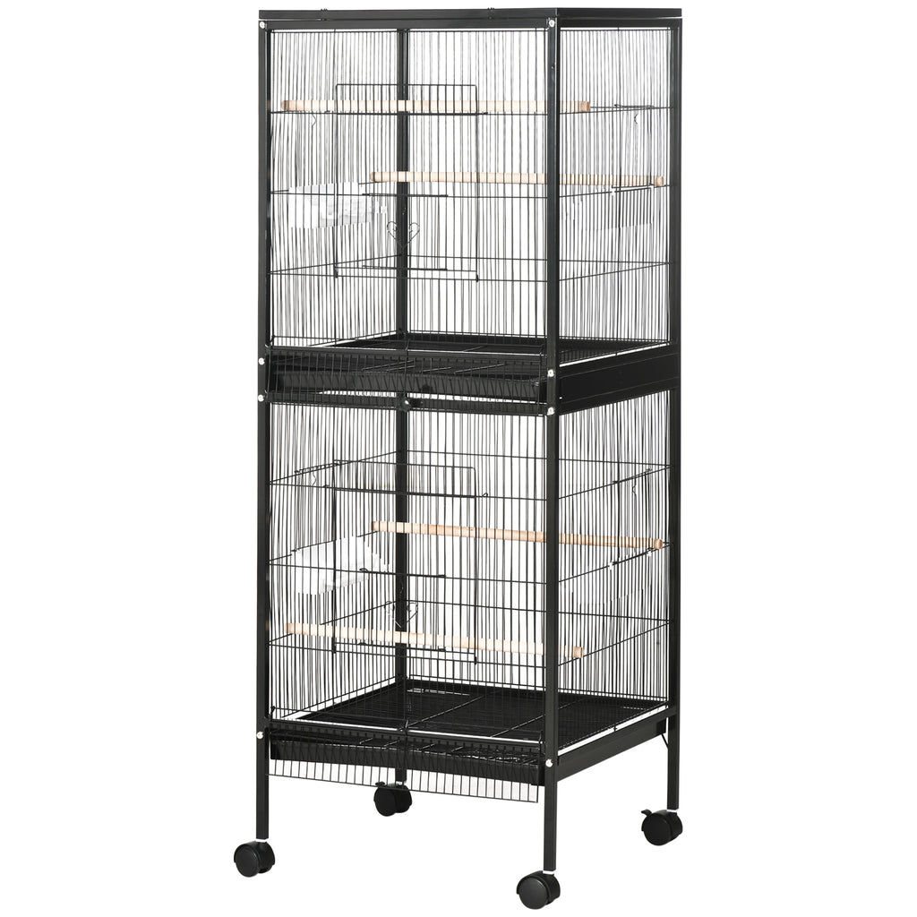 2-In-1 Bird Cage Aviary with Wheels for Parakeets and Finches – Black / 1420x610x115 mm