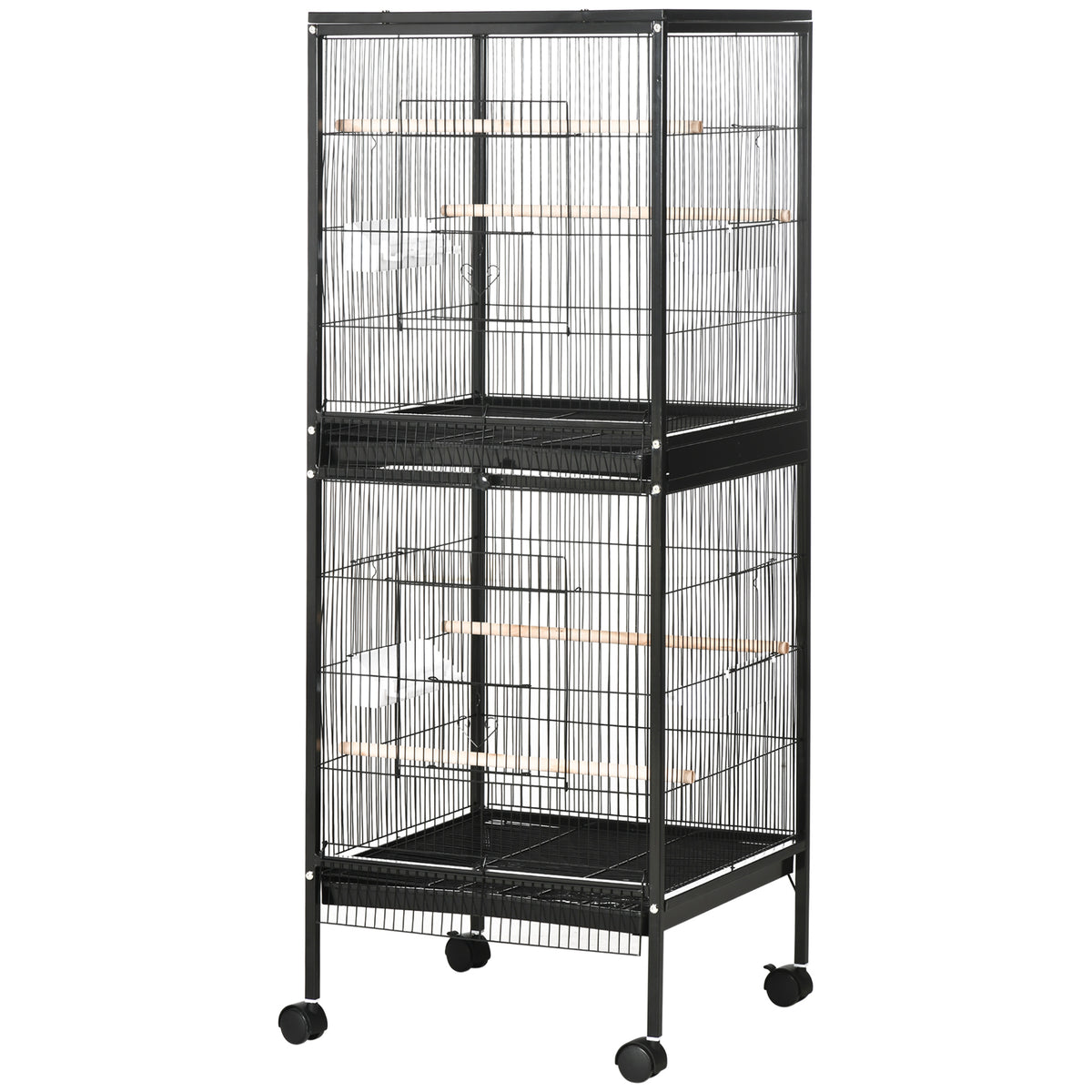 2-In-1 Bird Cage Aviary with Wheels for Parakeets and Finches – Black / 1420x610x115 mm