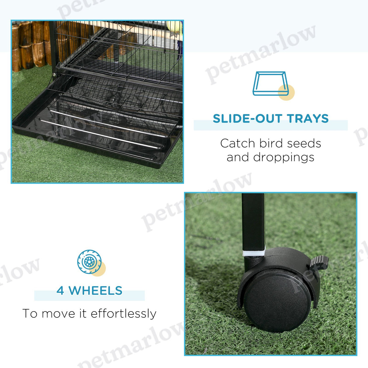2-In-1 Bird Cage Aviary with Wheels for Parakeets and Finches – view 3