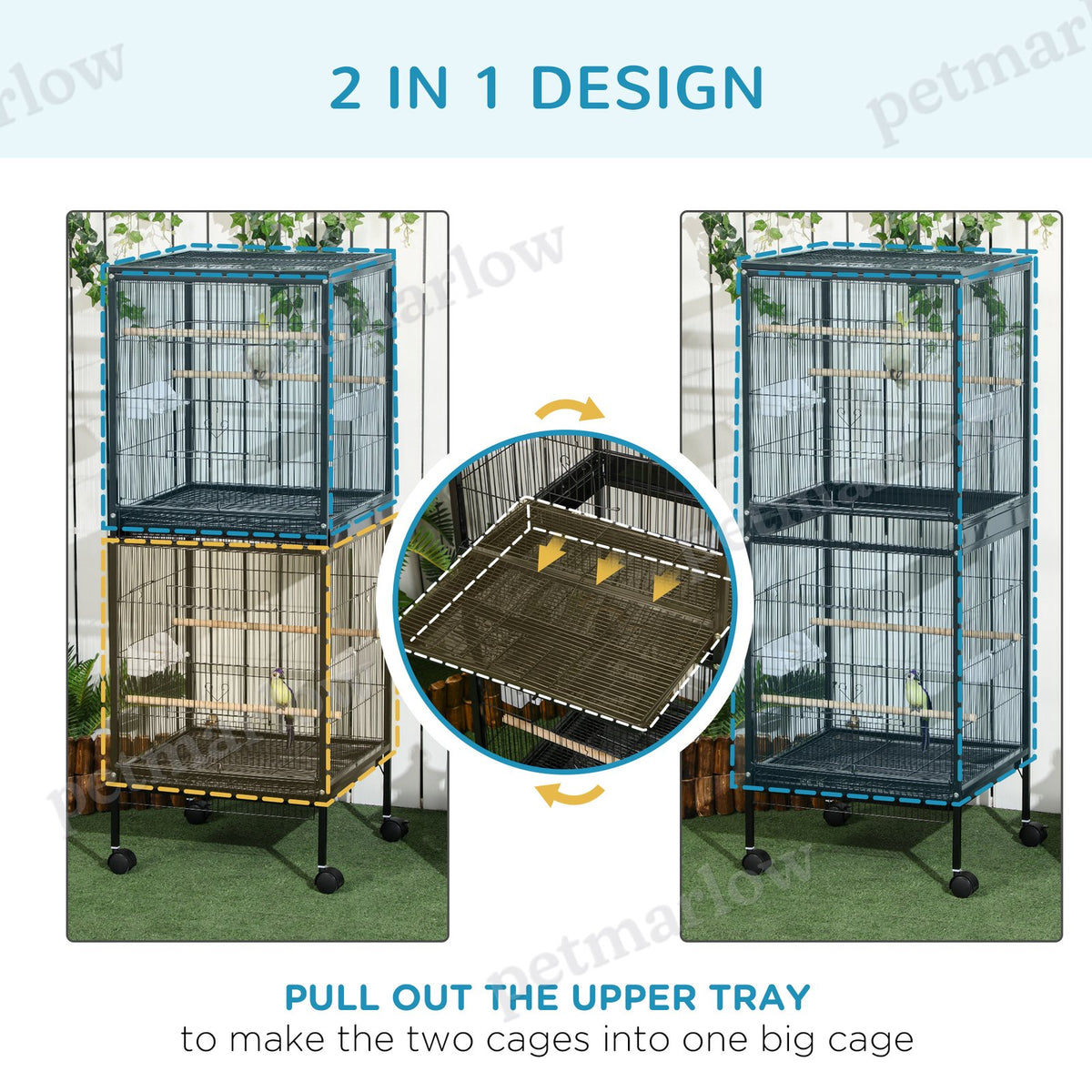 2-In-1 Bird Cage Aviary with Wheels for Parakeets and Finches – view 5