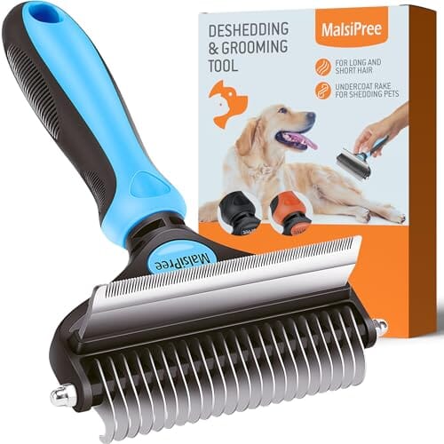 2 in 1 Deshedding Tool and Undercoat Rake for Long and Short Haired Dogs with Double Coat