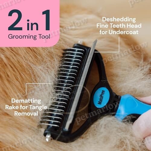 2 in 1 Deshedding Tool and Undercoat Rake for Long and Short Haired Dogs with Double Coat – view 2
