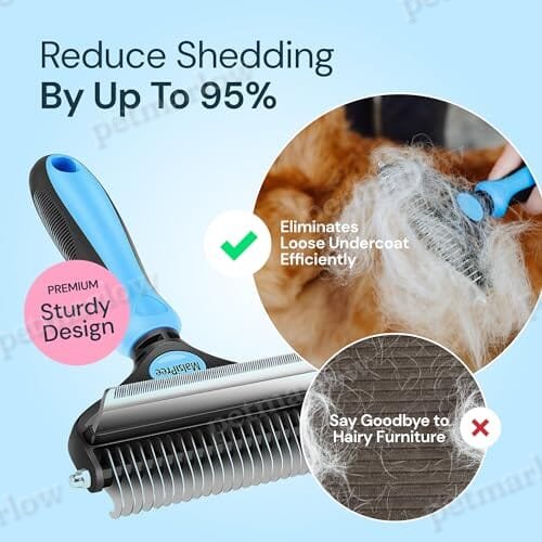 2 in 1 Deshedding Tool and Undercoat Rake for Long and Short Haired Dogs with Double Coat – view 3