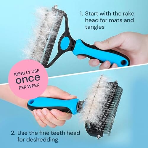 2 in 1 Deshedding Tool and Undercoat Rake for Long and Short Haired Dogs with Double Coat – view 7