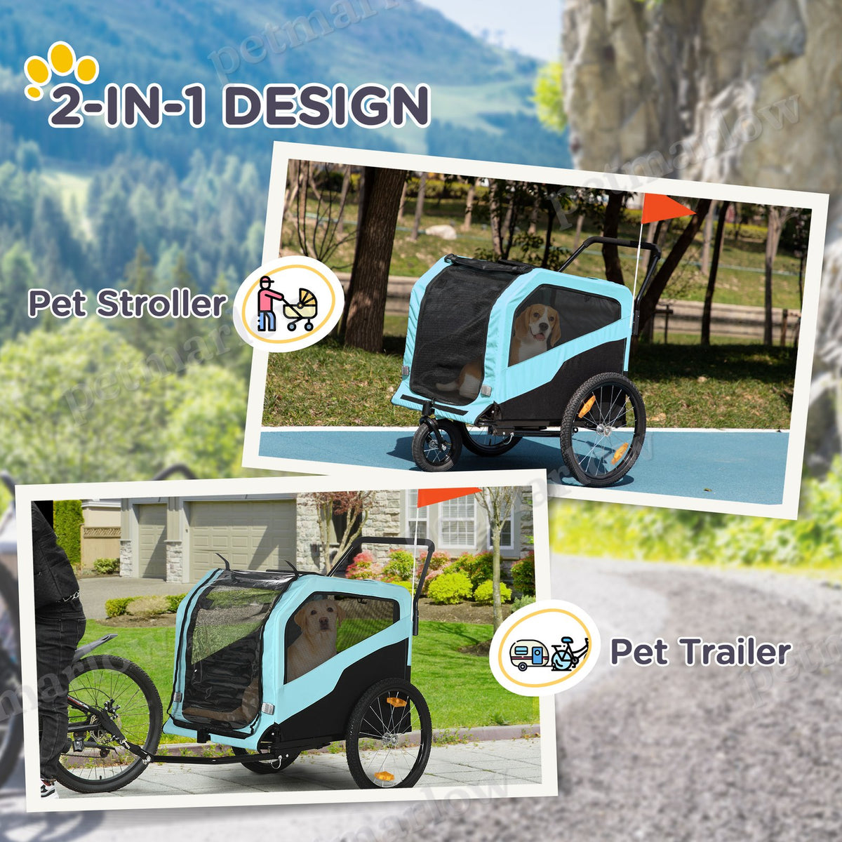 2-in-1 Dog Bike Trailer and Stroller Carrier for Large Dogs