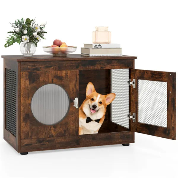 2-in-1 Dog Crate End Table - Rustic Brown