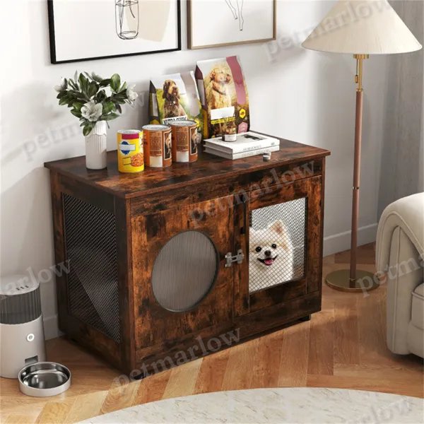 2-in-1 Dog Crate End Table - Rustic Brown – view 3