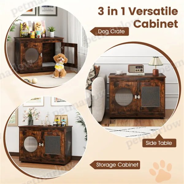 2-in-1 Dog Crate End Table - Rustic Brown – view 5