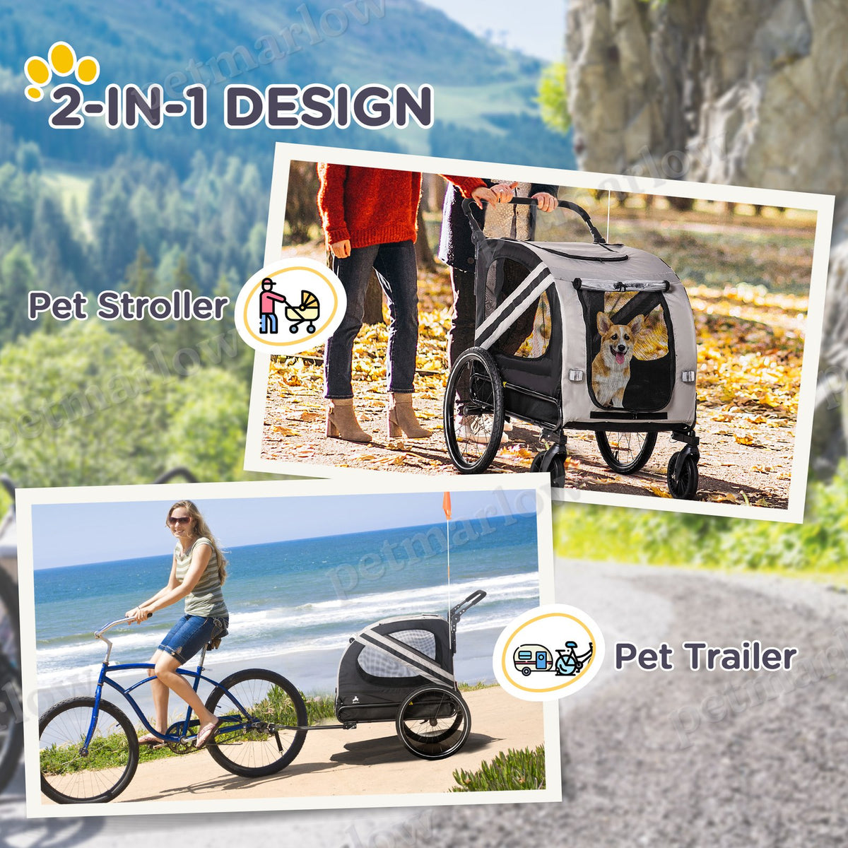 2-in-1 Pet Bike Trailer for Small Medium Dogs – view 3