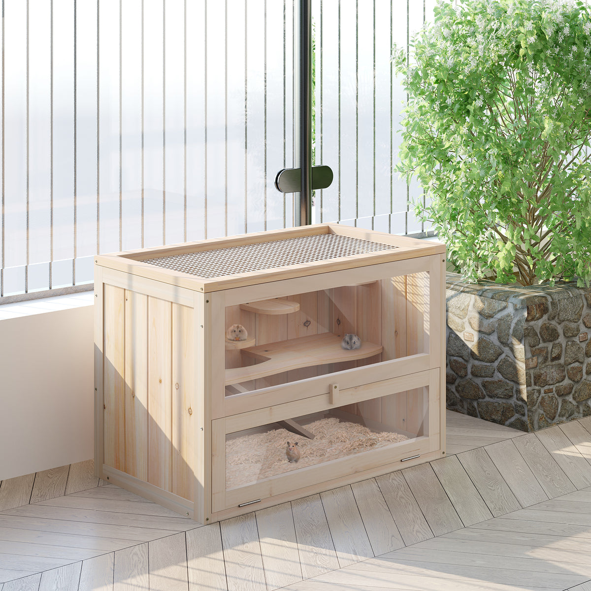 2-Level Hamster Cage for Small Animals with Openable Top
