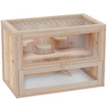 2-Level Hamster Cage for Small Animals with Openable Top – Nature wood / 660x160x455 mm